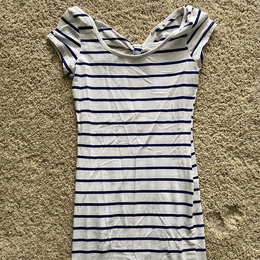 Navy, white striped t shirt dress